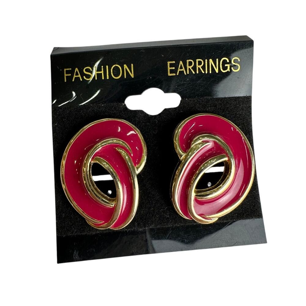 New Vintage 80s Red Knot Earrings Loveknot Statement Abstract 1" Pierced Retro